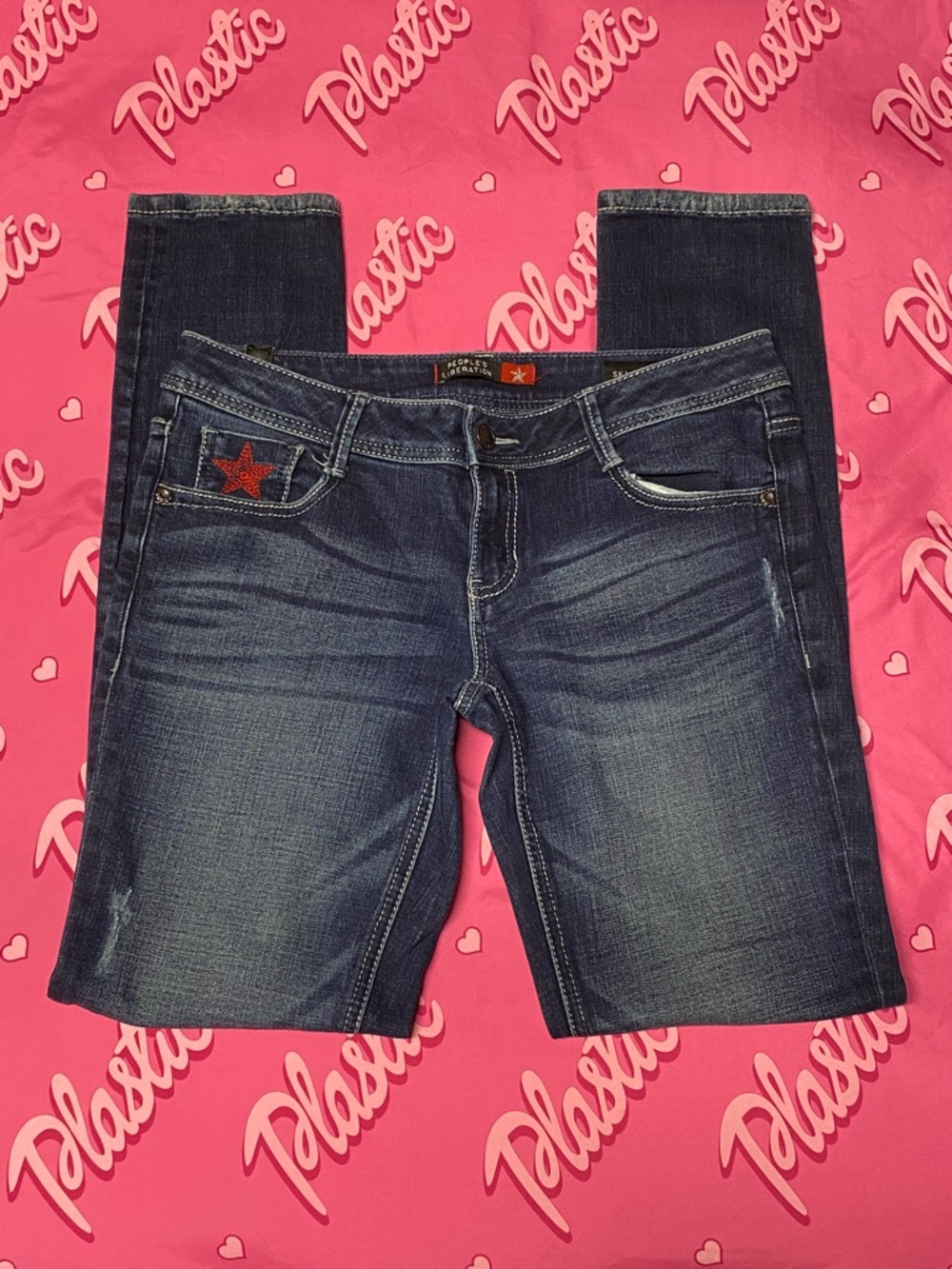 NWOT People’s Liberation Designer Dark Wash Denim Star Blue Jeans Bottoms Pants